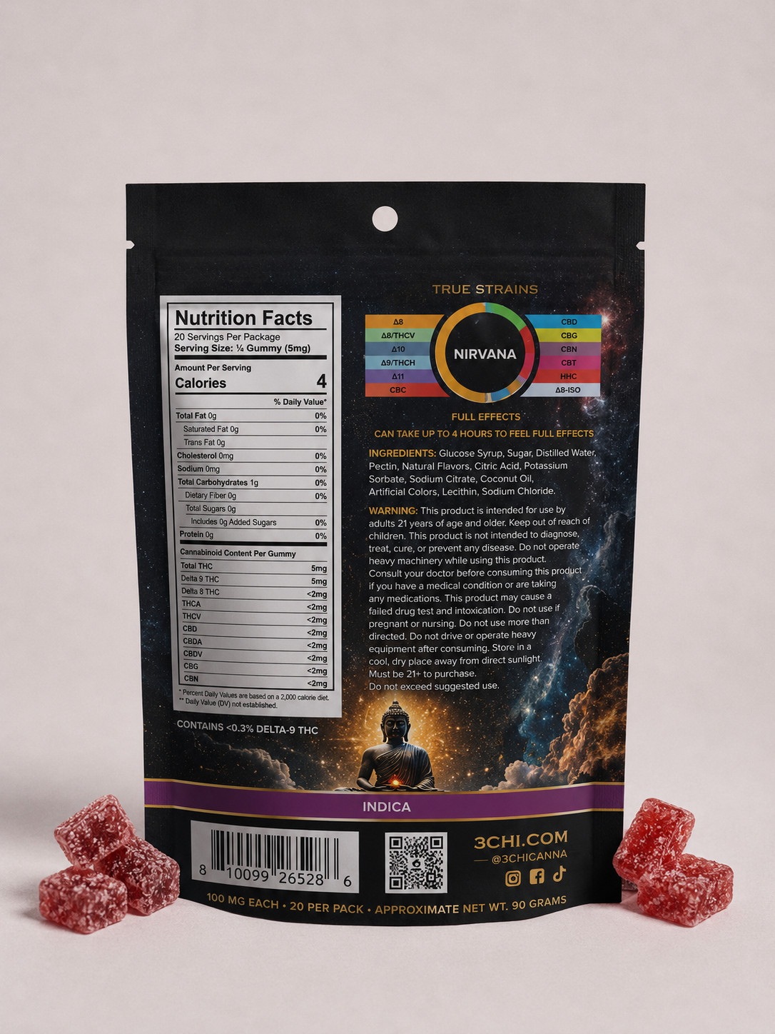 3Chi True Strains Nirvana Gummies - Indica 2000mg