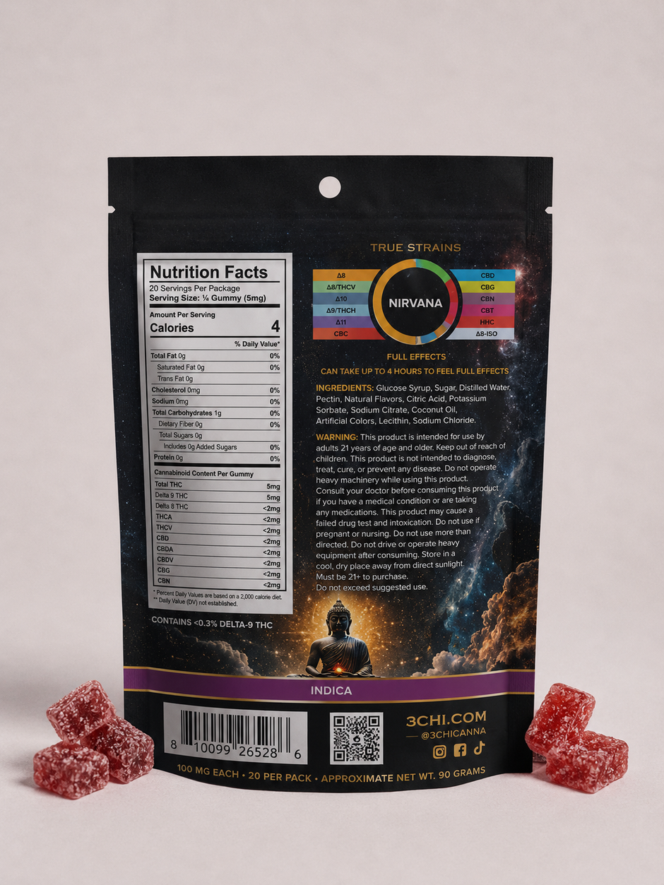 3Chi True Strains Nirvana Gummies - Indica 2000mg