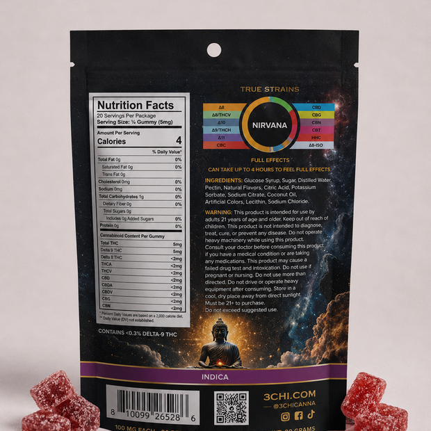 3Chi True Strains Nirvana Gummies - Indica 2000mg