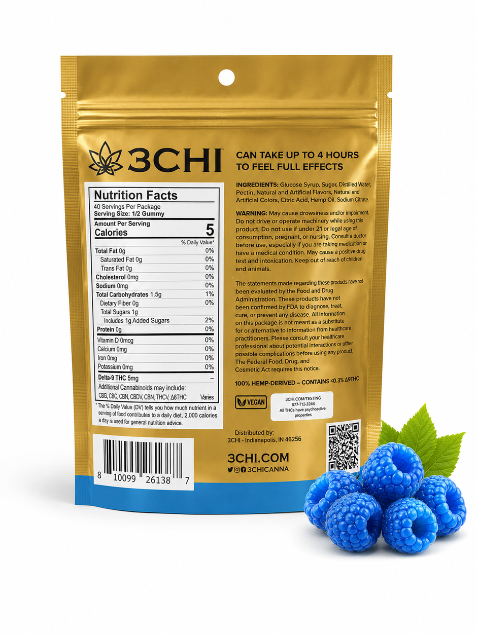 3CHI Delta-9 THC Gummies – Blue Raspberry 200mg Full Spectrum