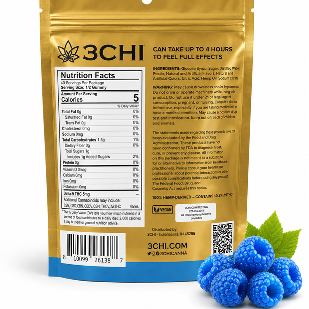 3CHI Delta-9 THC Gummies – Blue Raspberry 200mg Full Spectrum