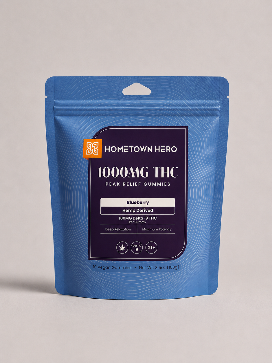 Hometown Hero 1000mg THC Peak Relief Gummies - Blueberry