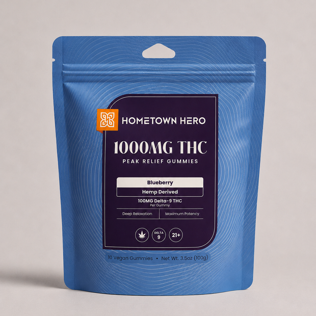 Hometown Hero 1000mg THC Peak Relief Gummies - Blueberry