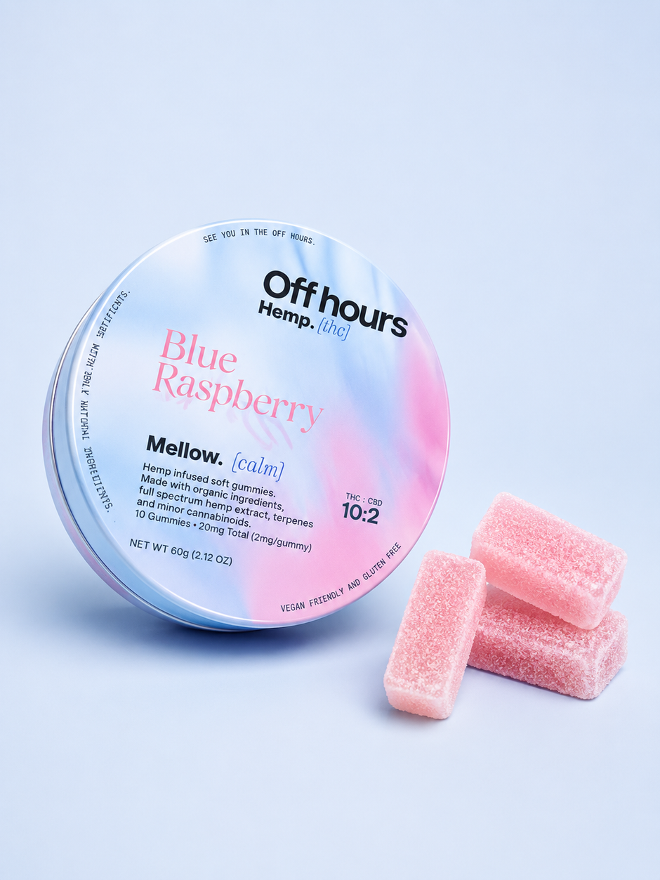 Offhours Hemp Blue Raspberry Gummies - Mellow Calm 10:2 THC:CBD