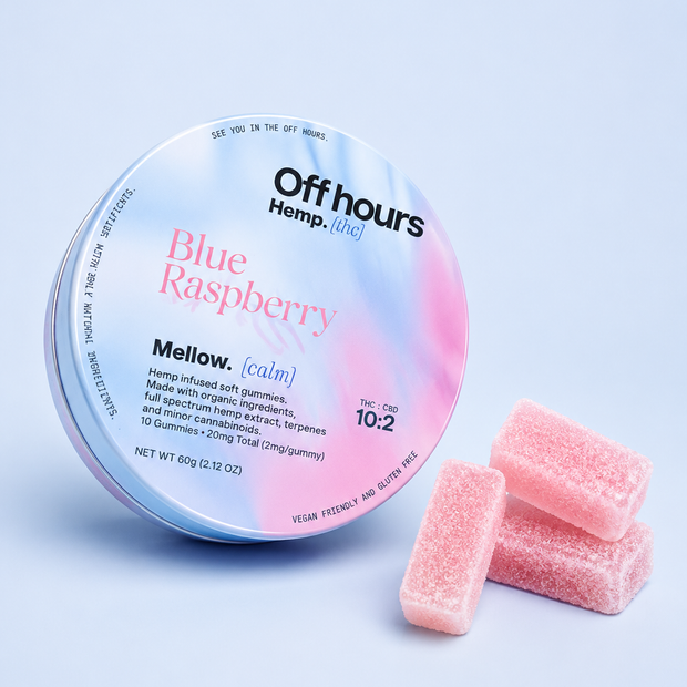 Offhours Hemp Blue Raspberry Gummies - Mellow Calm 10:2 THC:CBD