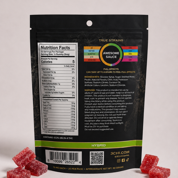 3Chi True Strains Awesome Sauce Gummies - Hybrid 300mg