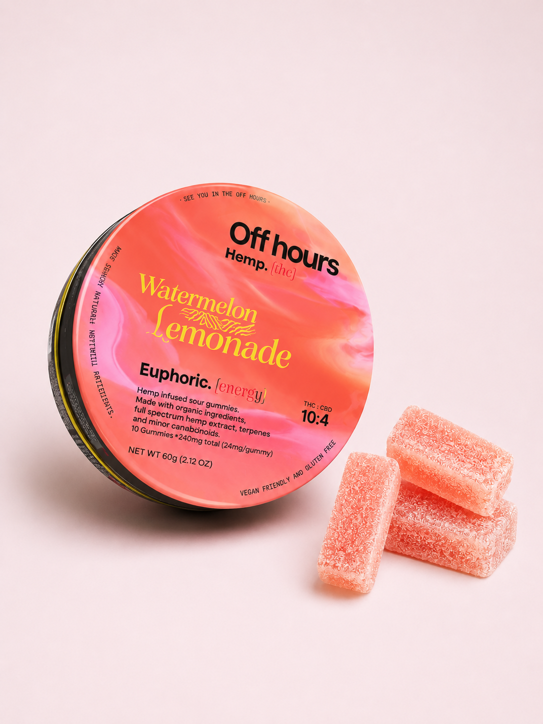 Offhours Hemp Watermelon Lemonade Gummies - Euphoric Energy 10:4 THC:CBD