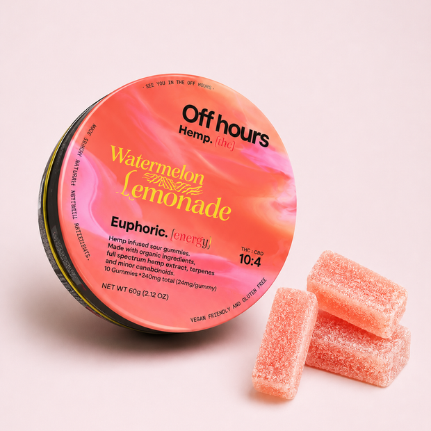Offhours Hemp Watermelon Lemonade Gummies - Euphoric Energy 10:4 THC:CBD