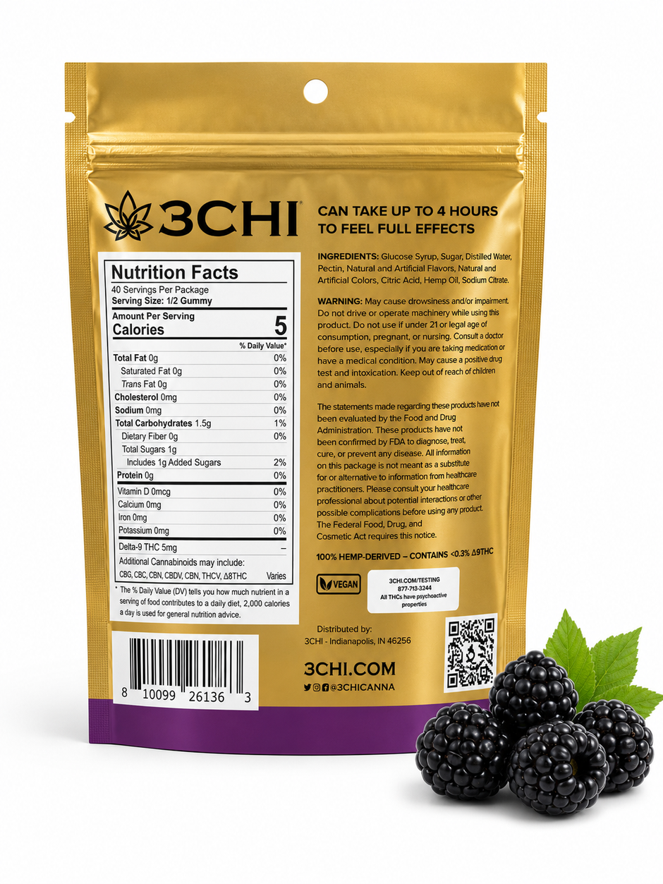 3CHI Delta-9 THC Gummies – Black Raspberry 200mg Full Spectrum