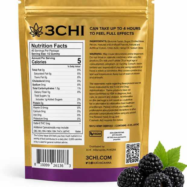3CHI Delta-9 THC Gummies – Black Raspberry 200mg Full Spectrum