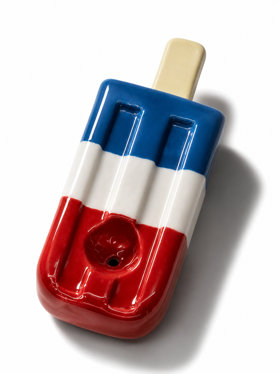 Popsicle Ceramic Hand Pipe – Red, White & Blue