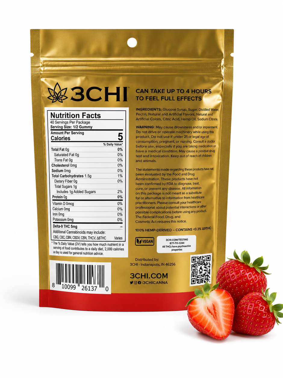 3CHI Delta-9 THC Gummies – Strawberry 200mg Full Spectrum