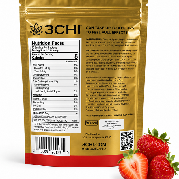 3CHI Delta-9 THC Gummies – Strawberry 200mg Full Spectrum
