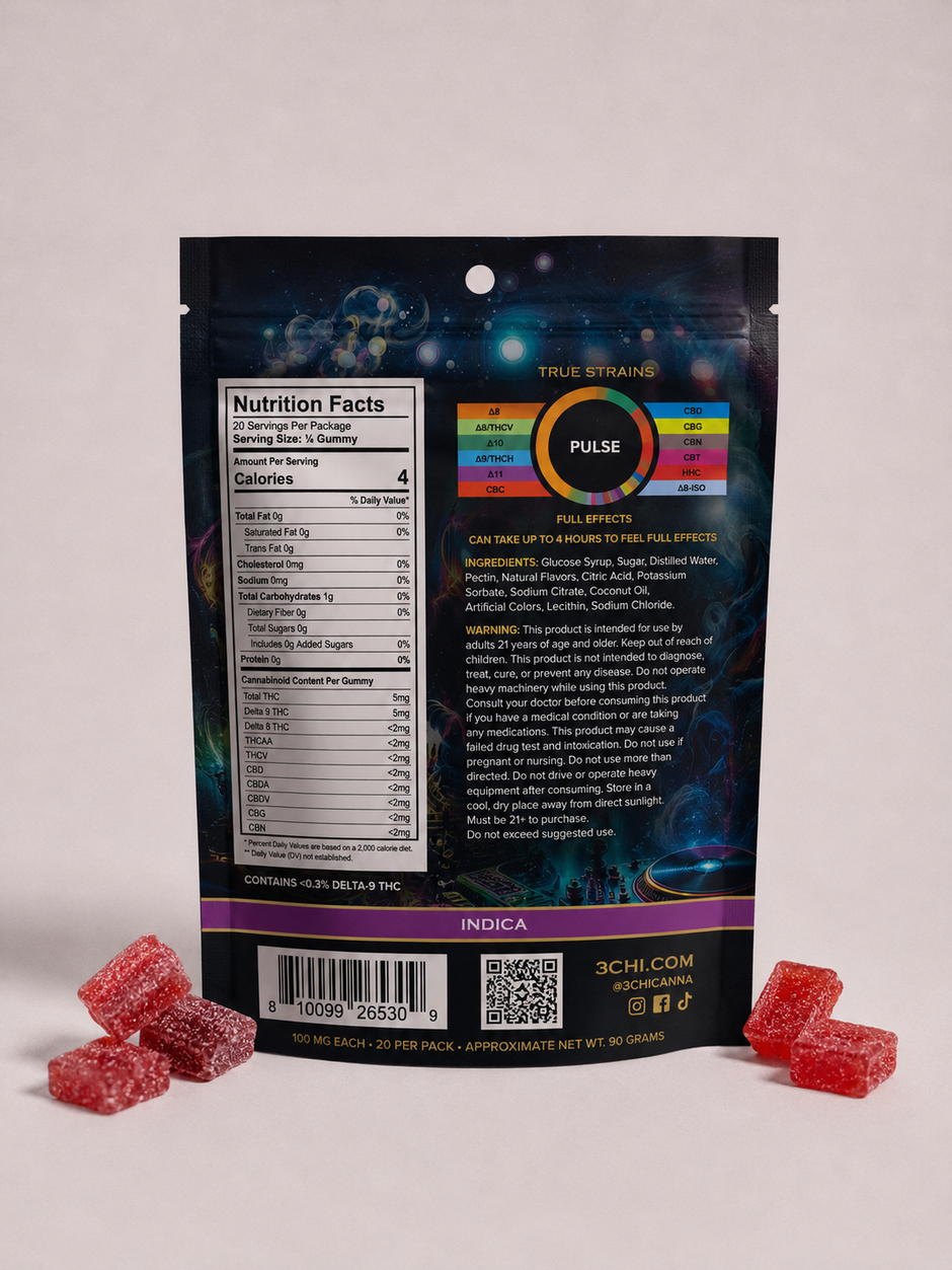3Chi True Strains Pulse Gummies - Indica 2000mg