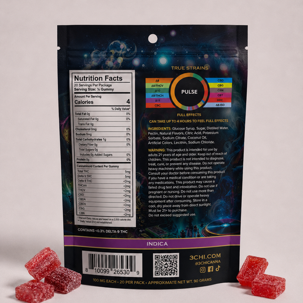 3Chi True Strains Pulse Gummies - Indica 2000mg