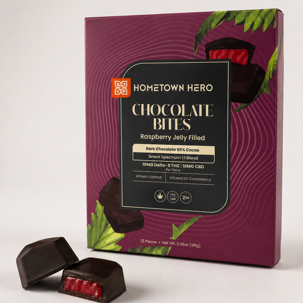 Hometown Hero Chocolate Bites – Raspberry Jelly Filled 10mg THC